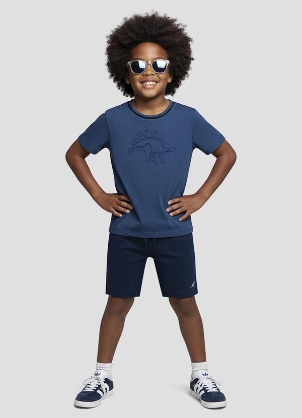 Camiseta Meia Malha com Estampa Embossing Azul