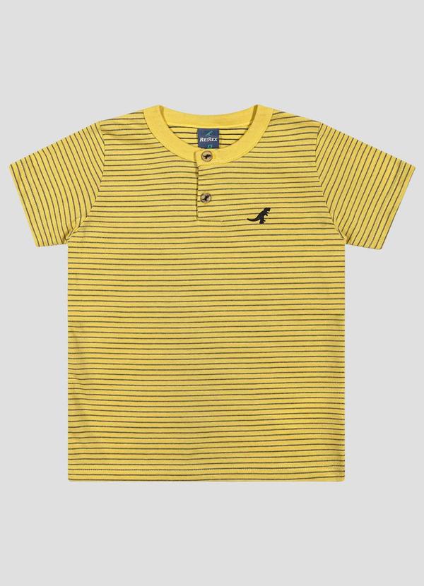 Camiseta Meia Malha Trabalhada Listrada Amarelo