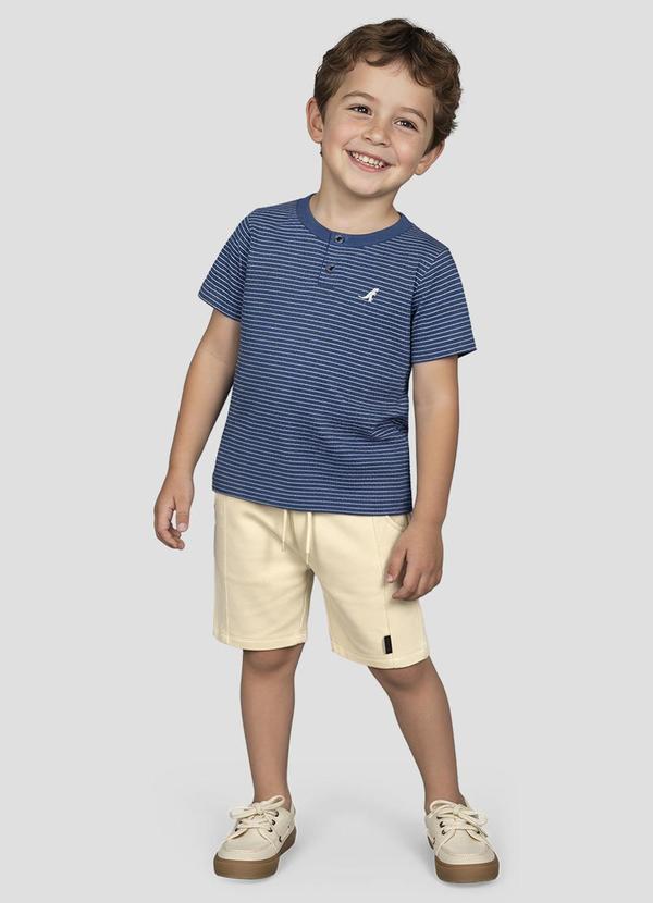 Camiseta Meia Malha Trabalhada Listrada Azul