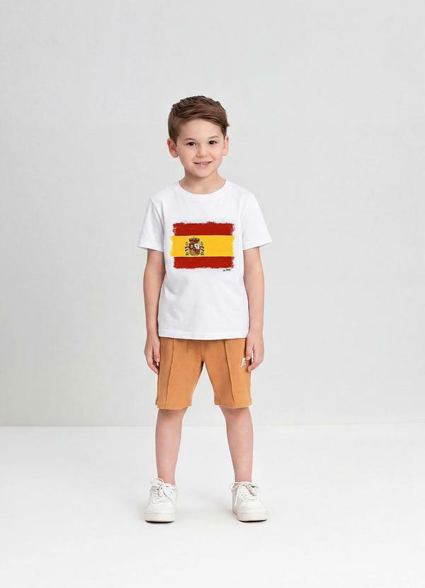 Camiseta Infantil com Bandeira Espanha Branco