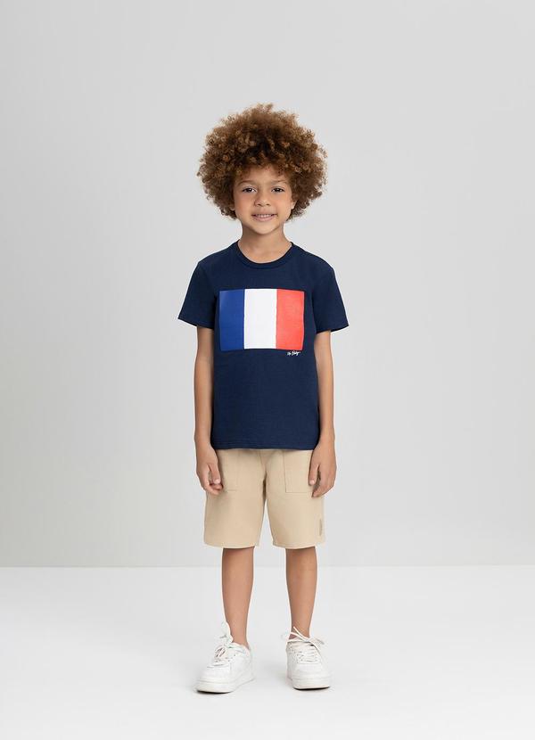 Camiseta Infantil com Bandeira França Azul Marinho