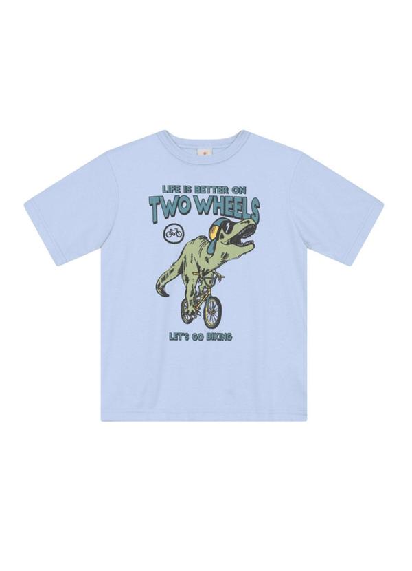 Vista 2 Camiseta Menino de Dinossauro em Malha Azul Brandili Brandili