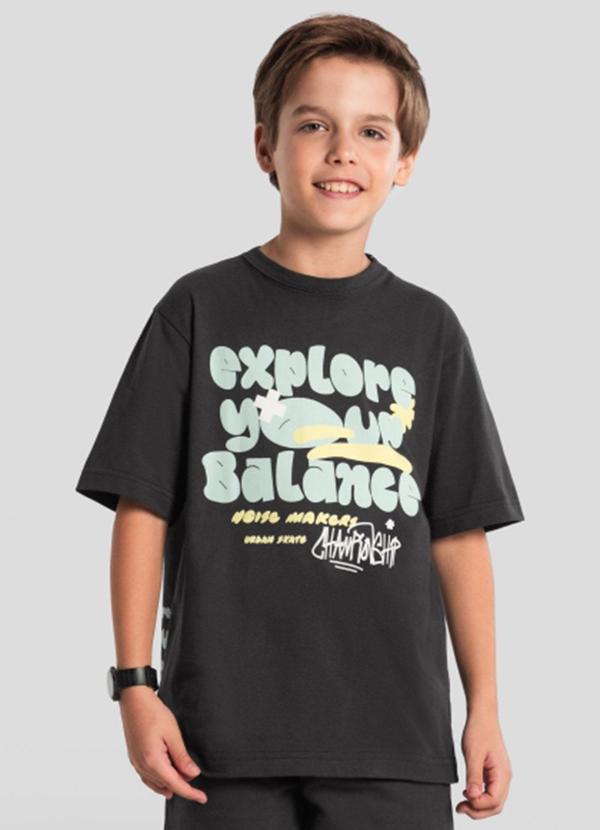 Vista 2 Camiseta Menino de Dinossauro em Malha Cinza Brandili Brandili
