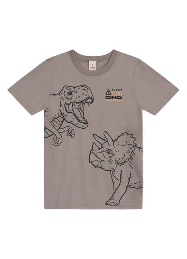 Camiseta Menino de Dinossauro em Puff Cinza