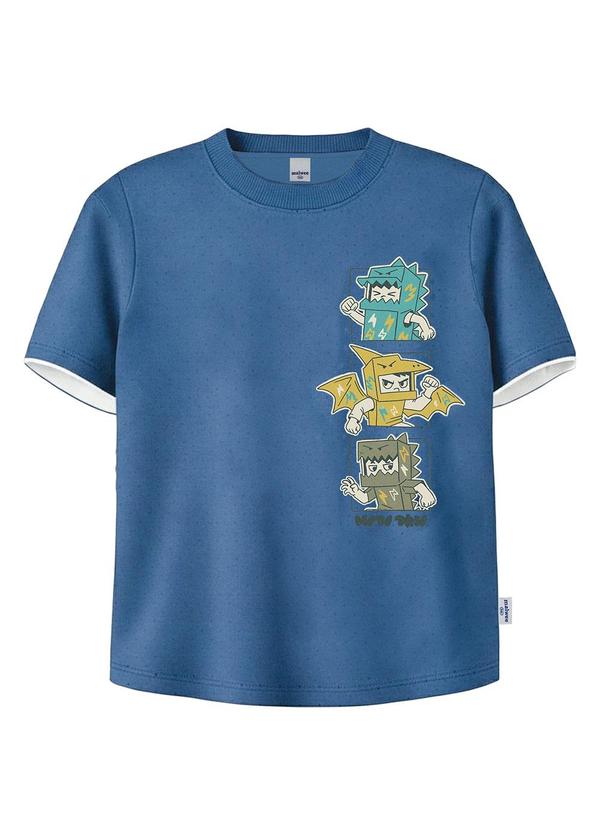 Camiseta Menino Dino em Botonê Azul Pastel
