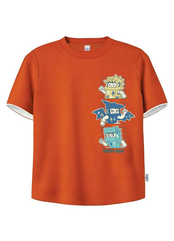 Camiseta Menino Dino em Botonê Terracota