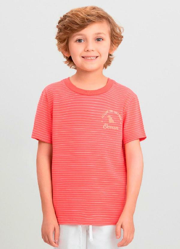 Camiseta Menino em Cotton Listrado Quimby Rosa