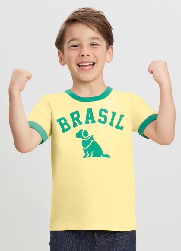 Camiseta Menino em Meia Malha Brasil Amarelo