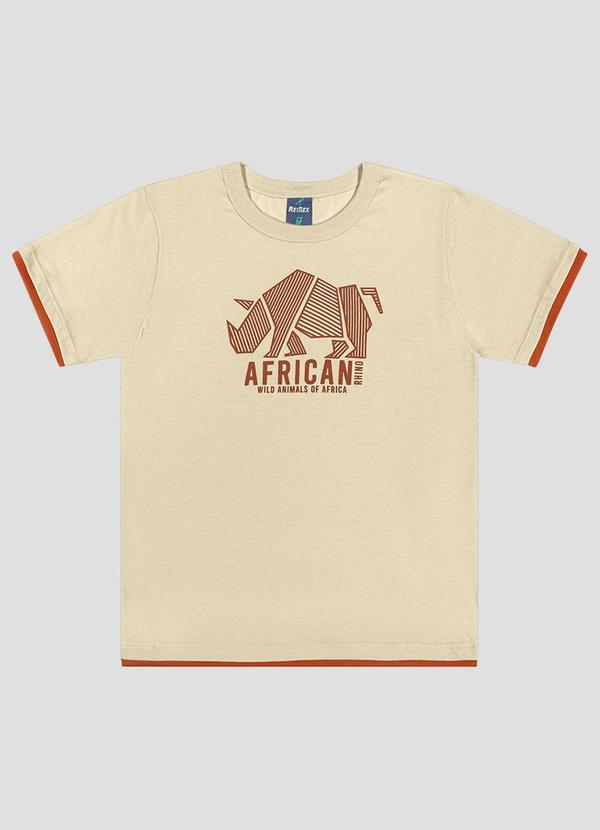 Camiseta Menino Meia Malha Estampada Bege
