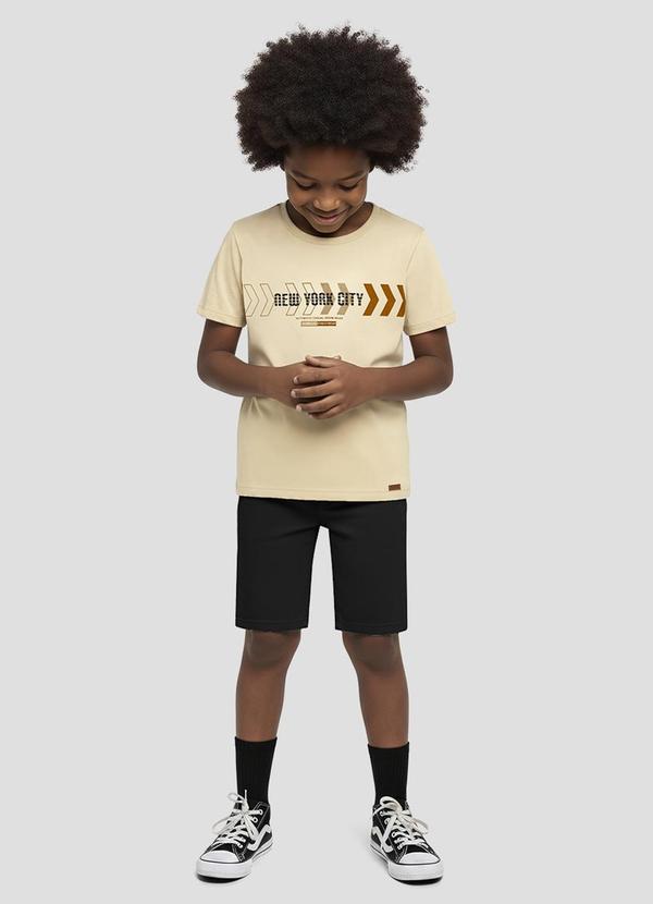 Camiseta Menino Meia Malha Estampada Bege