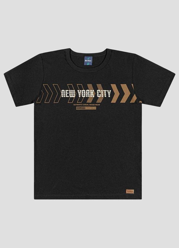 Camiseta Menino Meia Malha Estampada Preto