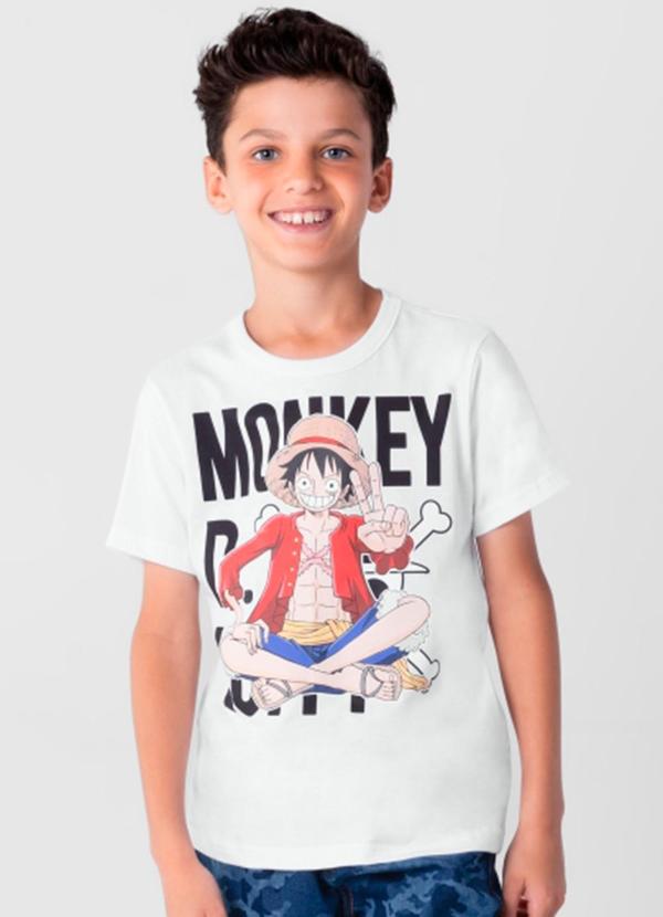 Vista 2 Camiseta One Piece Infantil Unissex Branco Brandili Brandili