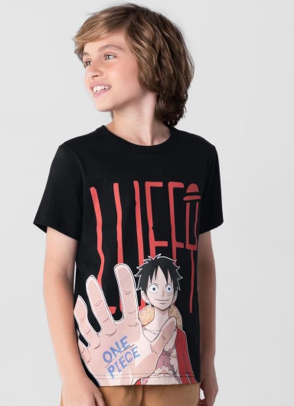 Vista 2 Camiseta One Piece Infantil Unissex Preto Brandili Brandili