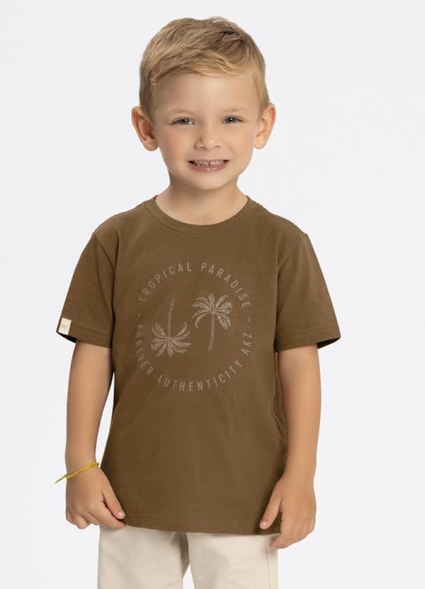 Camiseta Penteada com Estampa Marrom