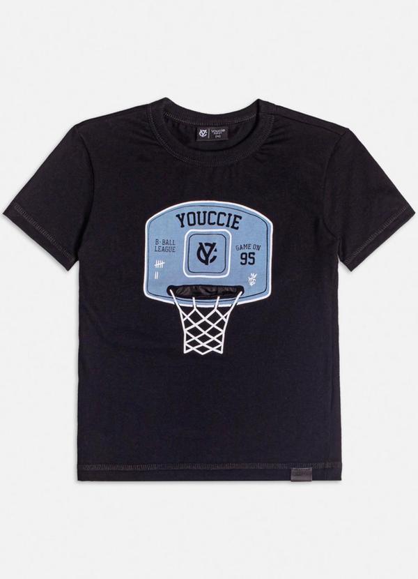 Camiseta Preta com Estampa de Basquete Preto