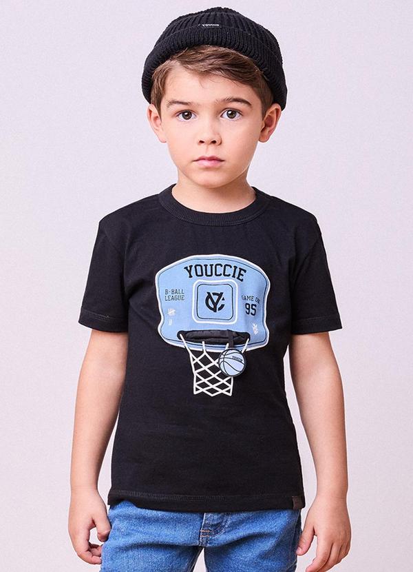 Vista 2 Camiseta Preta com Estampa de Basquete Preto Youccie Youccie