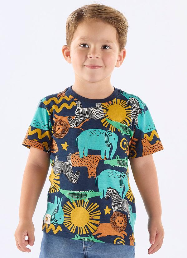 Camiseta Safári Infantil em Algodão Azul