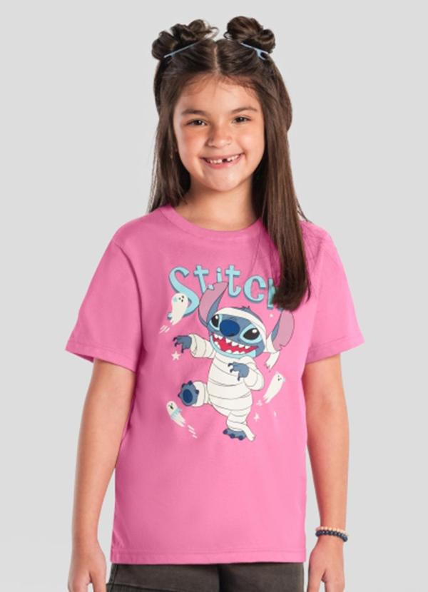Camiseta Unissex do Stitch Brilha no Escuro Rosa