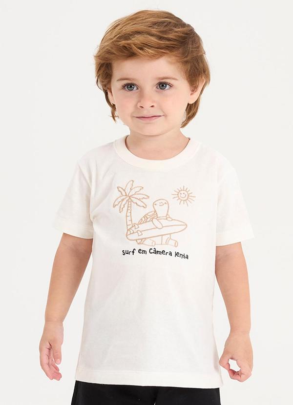 Camiseta Verão Menino com Bordado Bege