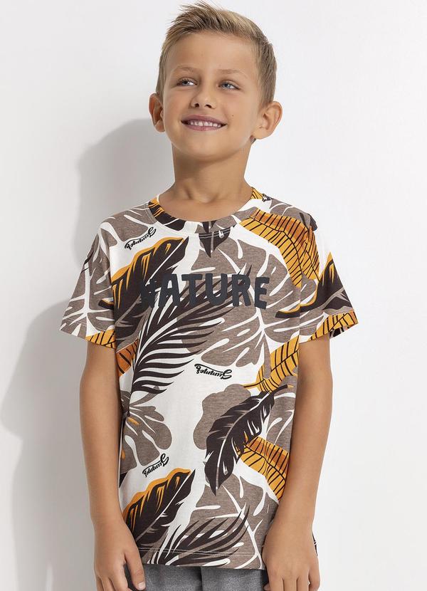 Camiseta com Estampa Folhas Bege