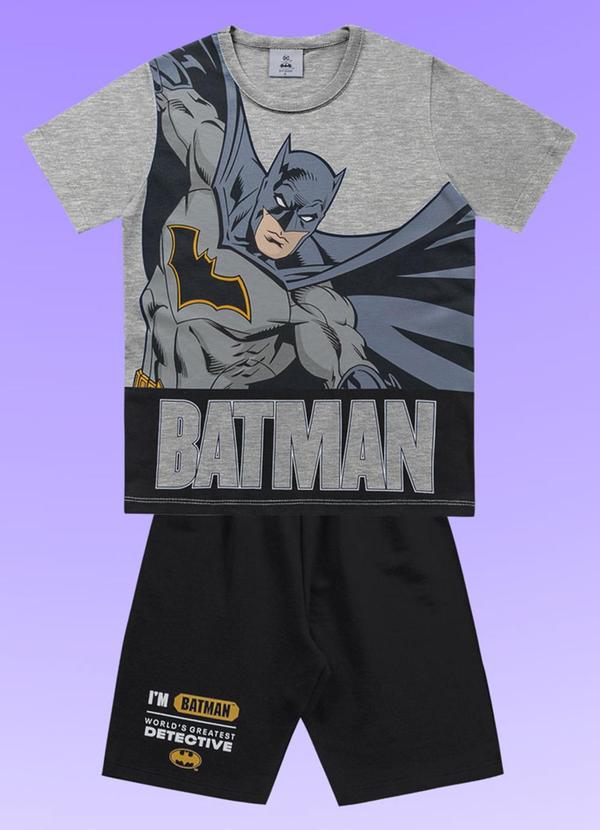 Vista 2 Conjunto Camiseta/Bermuda Batman Cinza Fakini Kids Fakini Kids