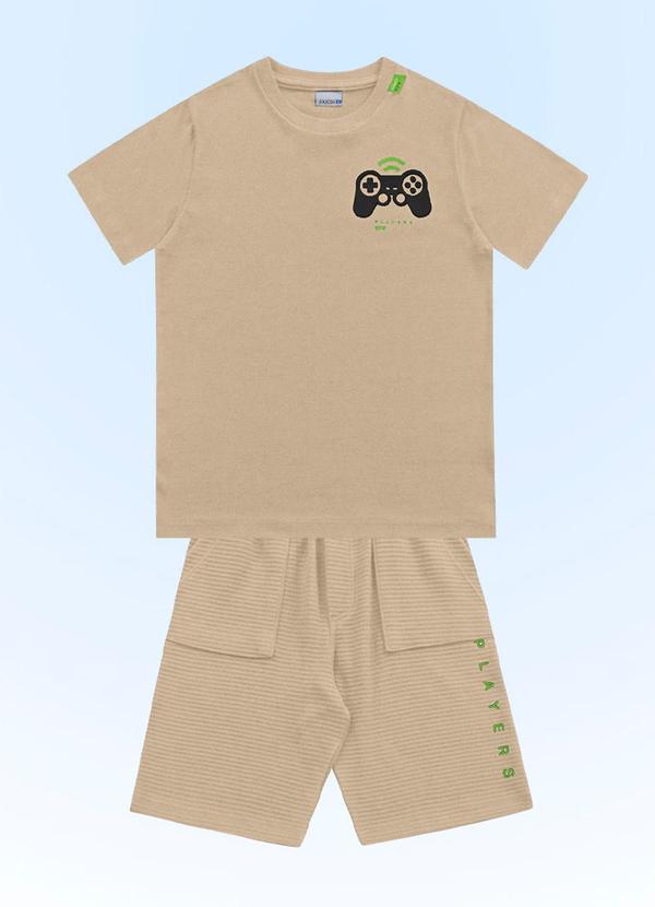 Vista 2 Conjunto Camiseta/Bermuda Bege Fakini Kids Fakini Kids