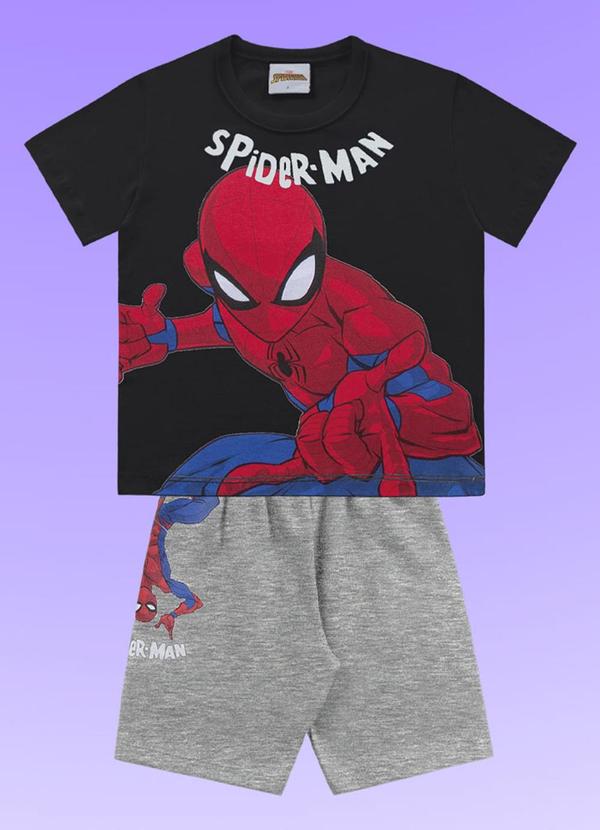 Vista 2 Conjunto Camiseta/Bermuda Spider-Man Preto Fakini Kids Fakini Kids