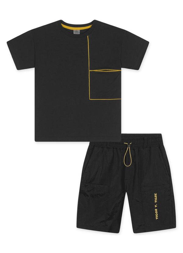 Vista 2 Conjunto Curto Infantil Masculino Preto Tigor T. Tigre Tigor T. Tigre