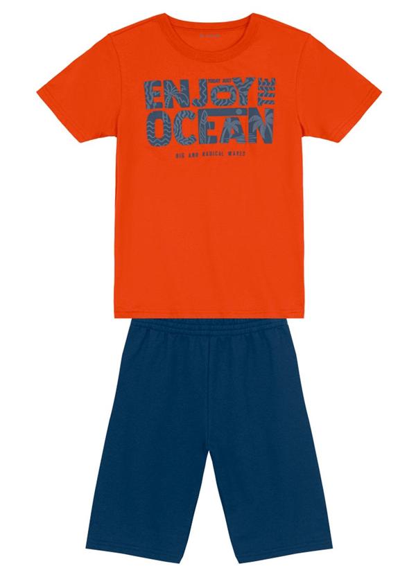 Vista 2 Conjunto Infantil Menino em Puff Laranja Brandili Brandili
