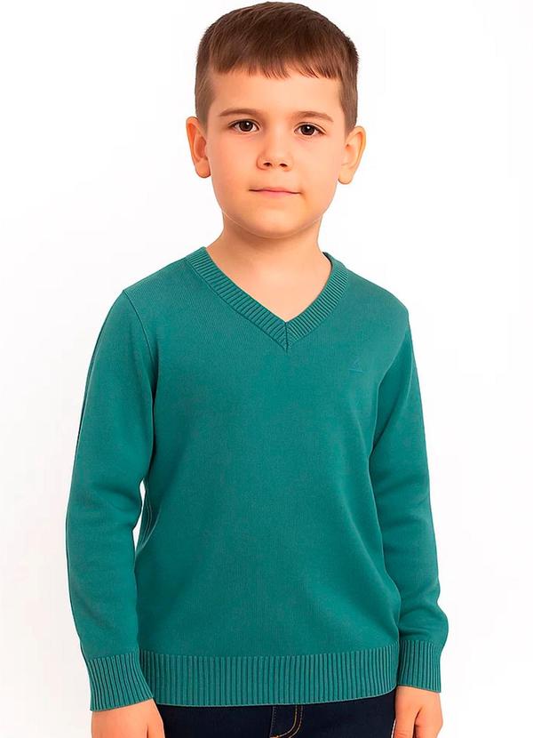 Blusa,Suéter Gola V em Tricô Verde