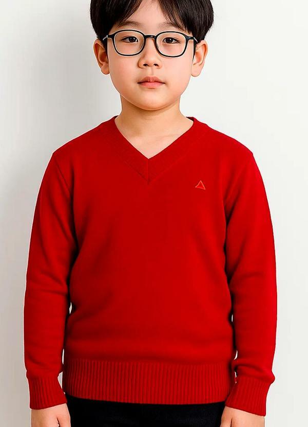 Blusa,Suéter Gola V em Tricô Vermelho