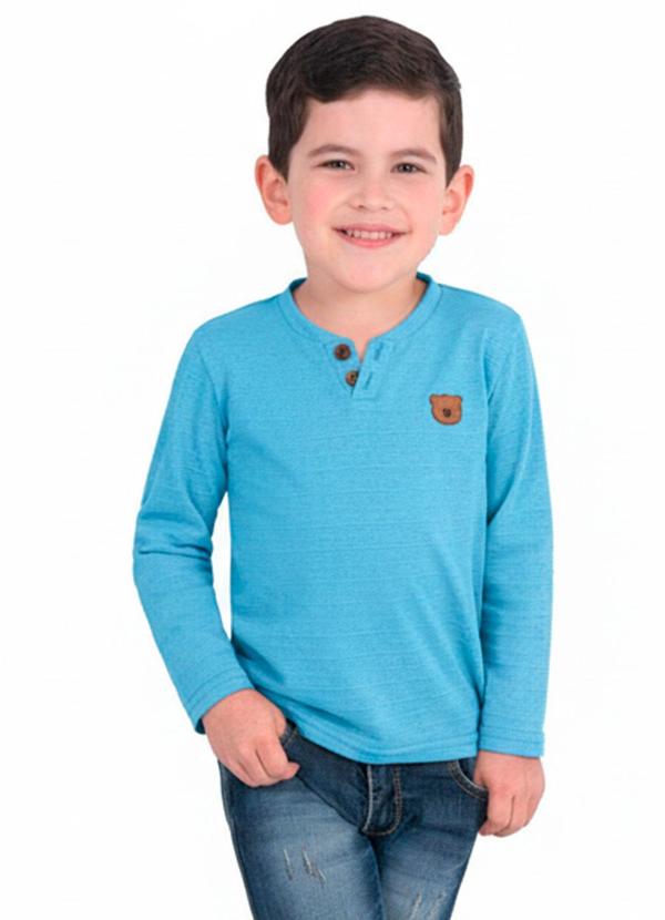 Camisa Infantil Manga Longa Bordado Azul