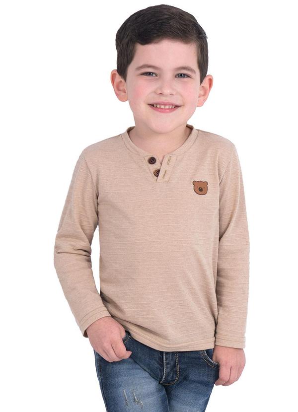 Camisa Infantil Manga Longa Bordado Bege