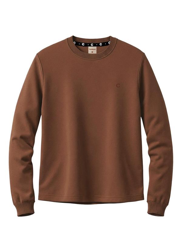 Camiseta Básica Bordada em Malha Marrom
