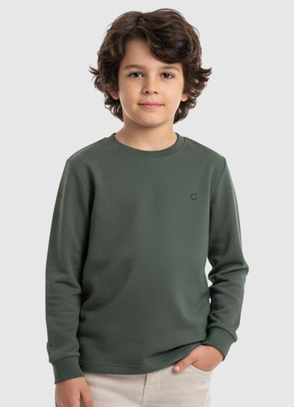 Camiseta Básica Bordada em Malha Verde Militar