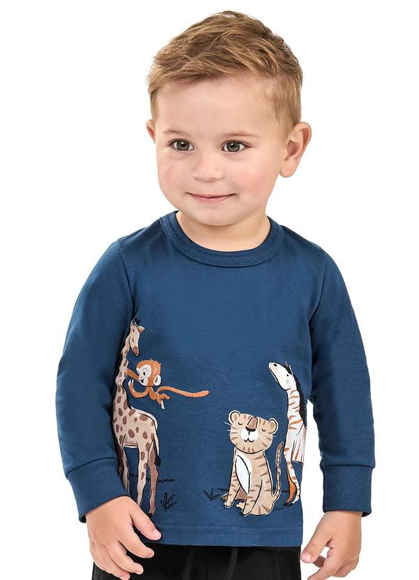 Camiseta Bebê Menino Manga Longa Safári Azul