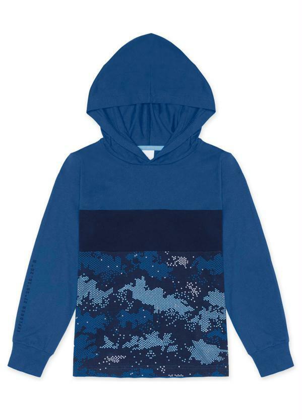 Camiseta com Capuz Infantil Masculina Azul