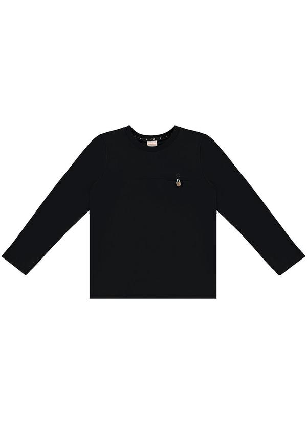 Vista 2 Camiseta em Malha com Bolso Preto Carinhoso Carinhoso