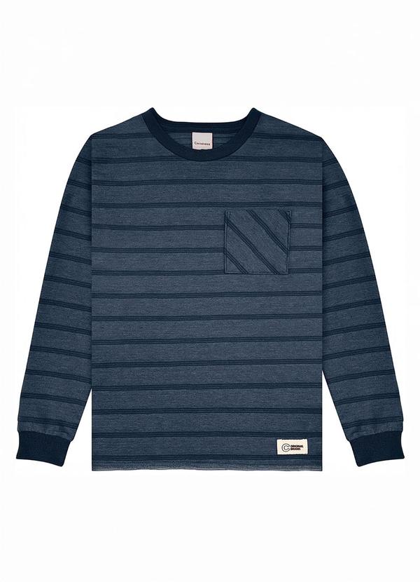 Camiseta em Malha Listrada Azul Marinho