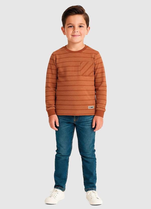 Camiseta em Malha Listrada Laranja