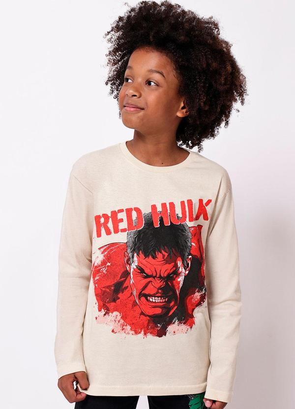Camiseta Infantil Manga Longa Algodão HulkBege