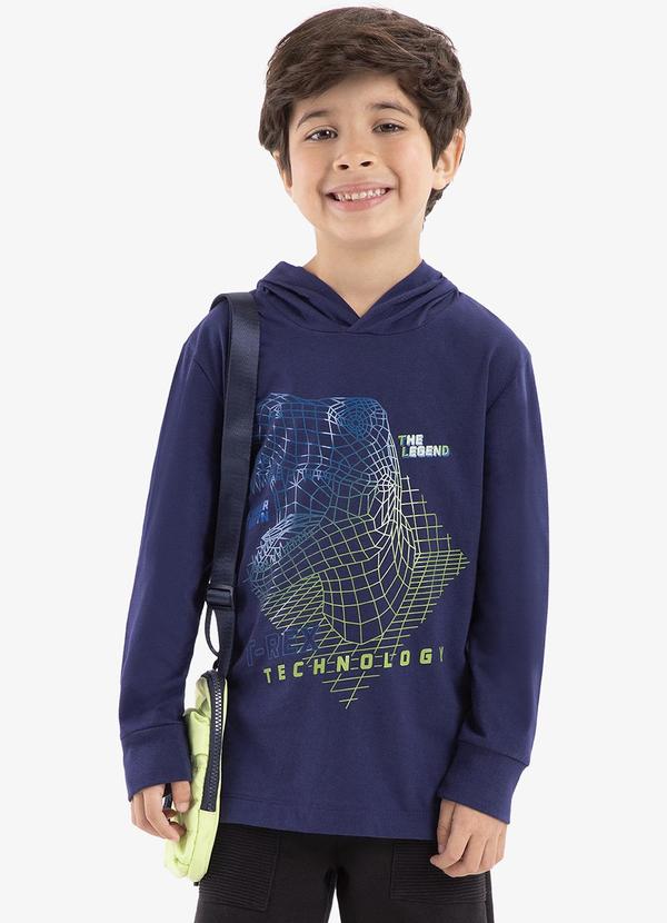 Vista 2 Camiseta Infantil Manga Longa com Capuz Azul Rovi Kids Rovi Kids