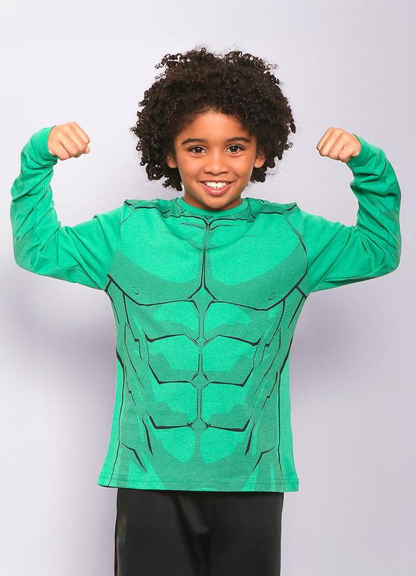 Camiseta Infantil Manga Longa Hulk Marvel Verde