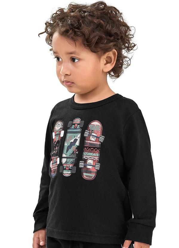 Vista 2 Camiseta Infantil Manga Longa Skates Preto Elian Elian
