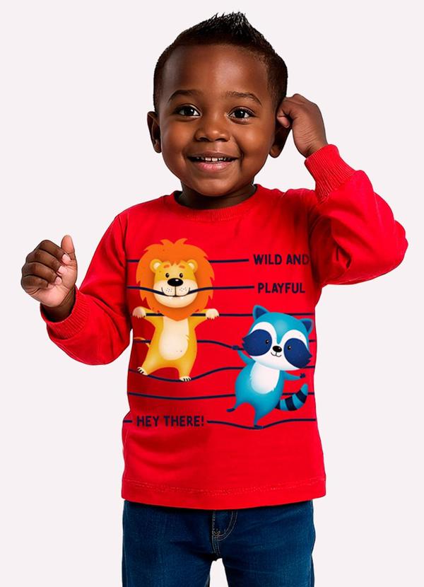 Camiseta Infantil Menino Animais Vermelho