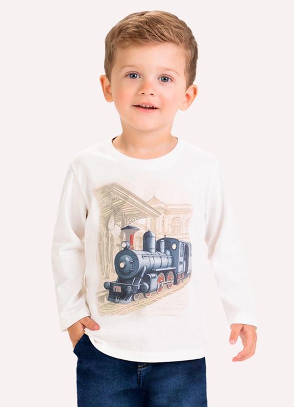 Camiseta Infantil Menino Trem Bege