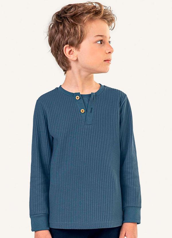 Camiseta Infantil Menino Tricô Botões Azul