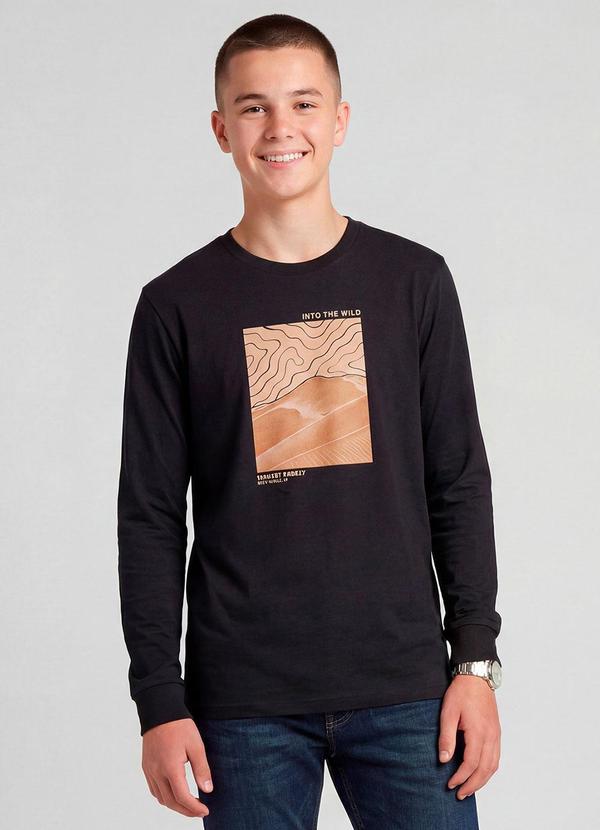Camiseta Juvenil com Estampa Preto