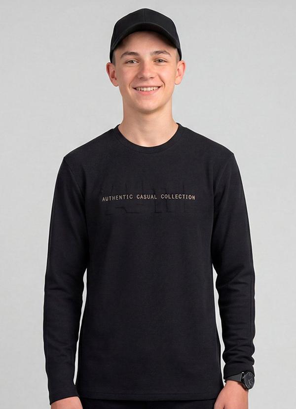 Camiseta Juvenil Meia Malha Preto