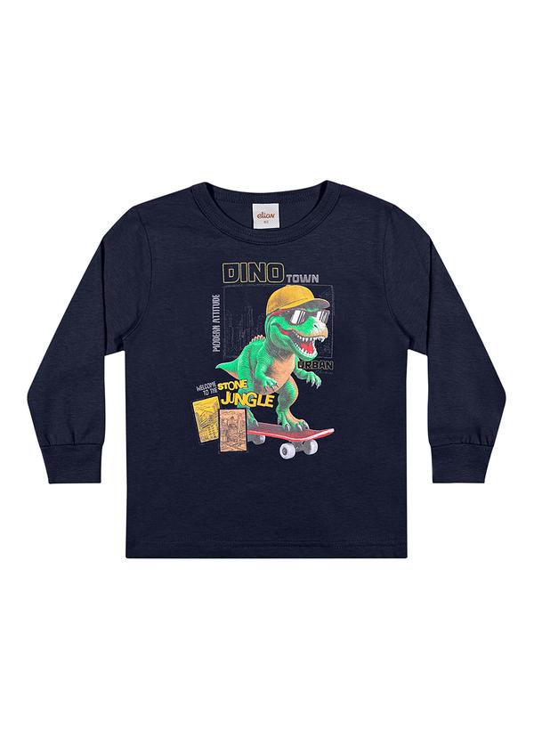 Camiseta Longa Infantil Menino Dinossauro Azul